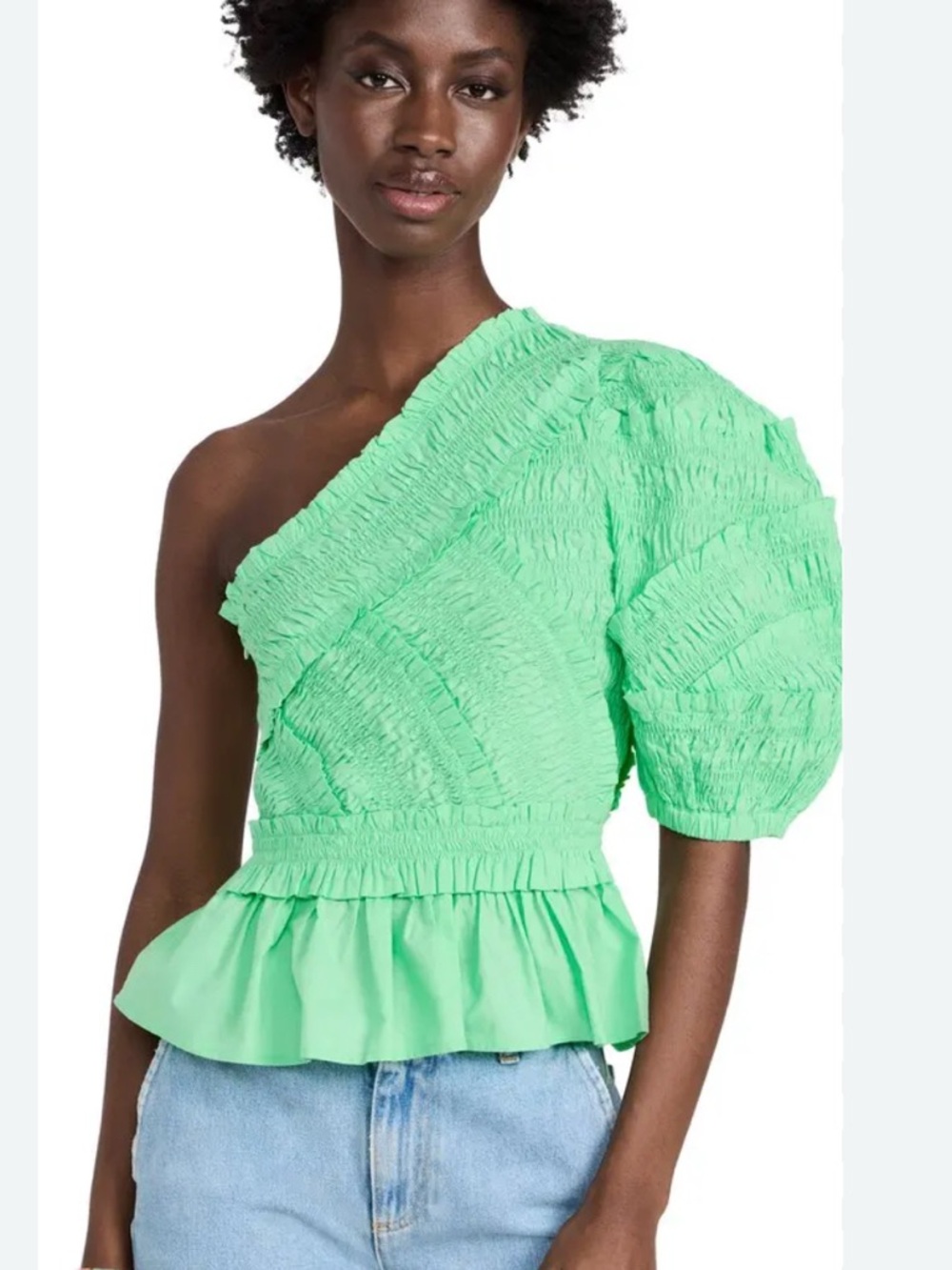 Sea New York One-Shoulder Mint Green Peplum Top
